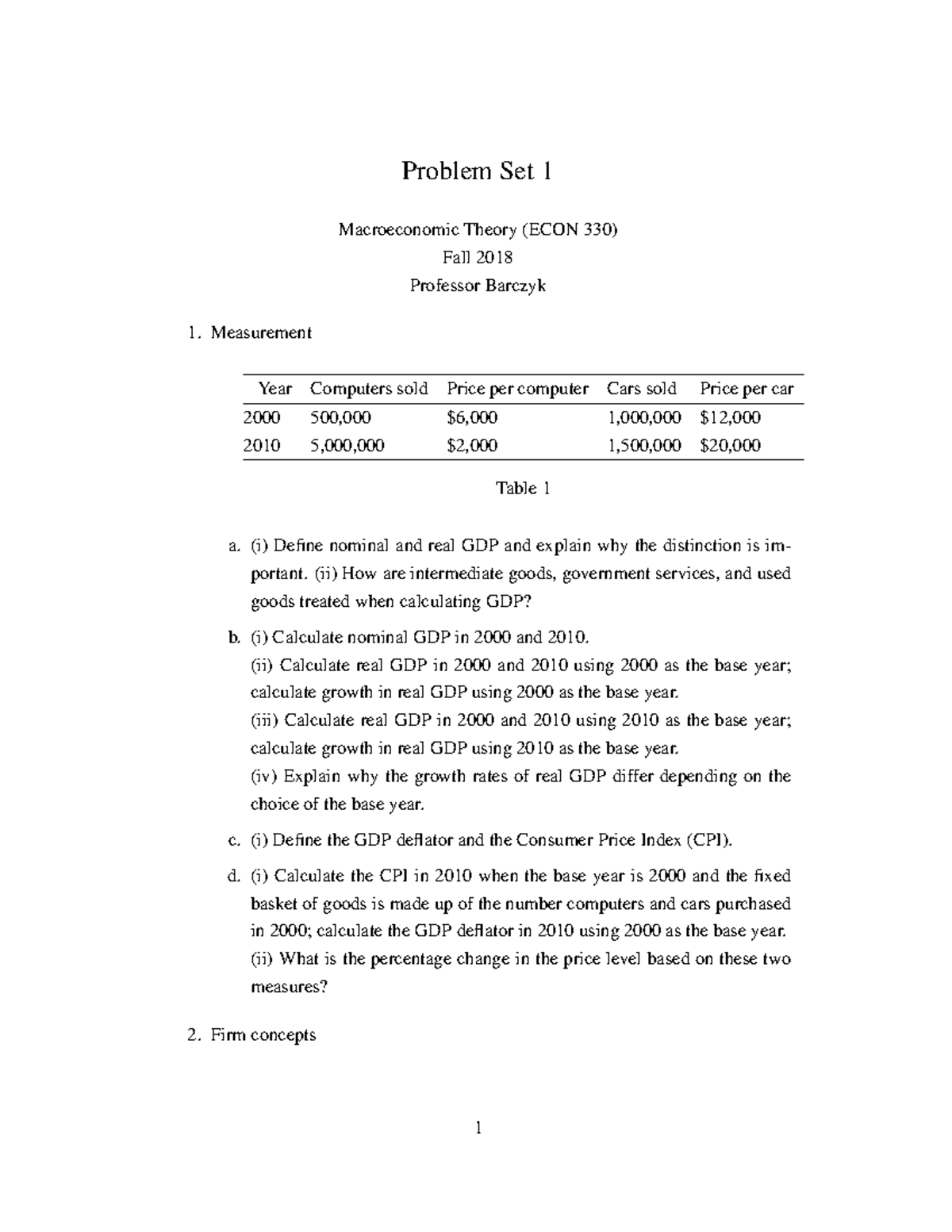 Semester 1 Final Practice Questions - Problem Set 1 Macroeconomic ...