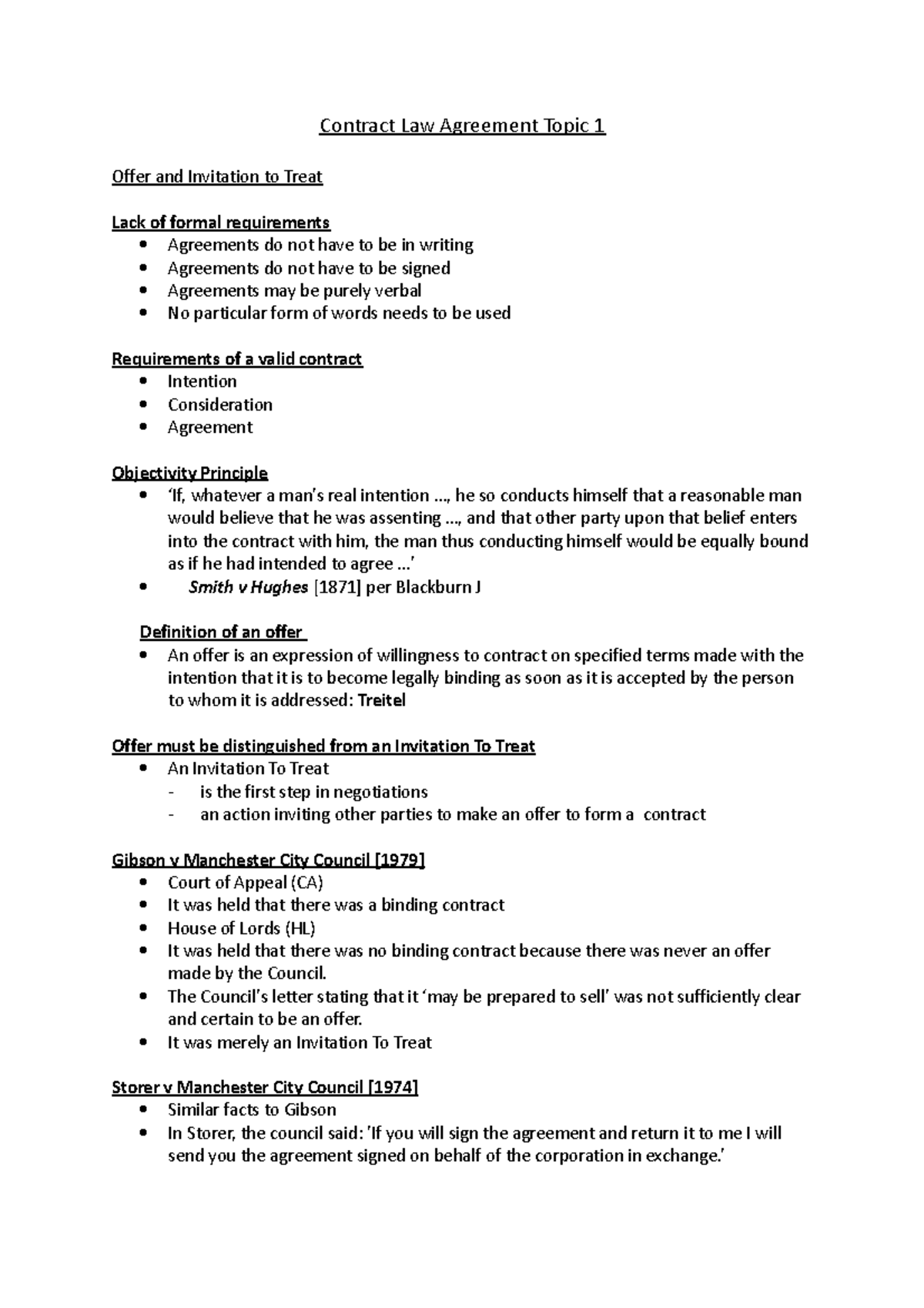 Topic 1 Agreement - Contract Law Agreement Topic 1 Offer and Invitation ...