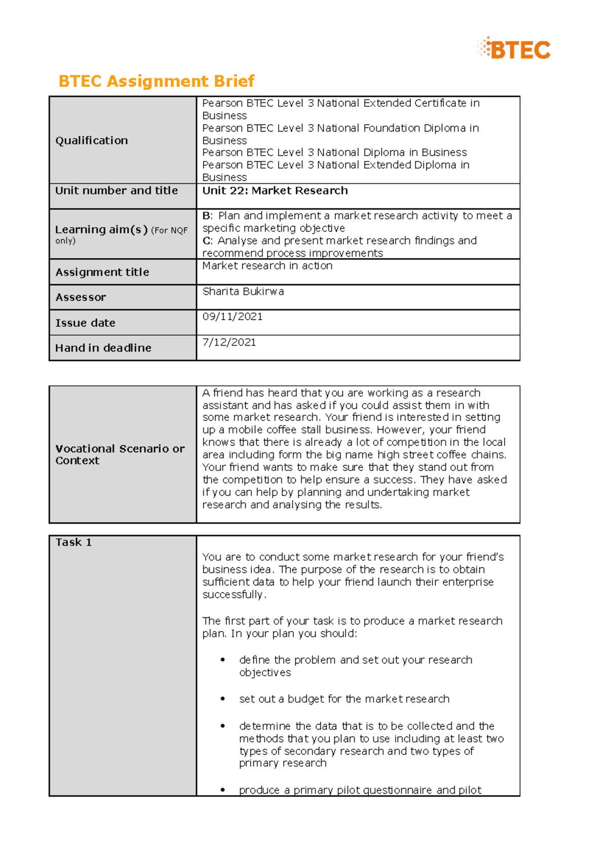 Unit-22 Learning-aim-B-and-C-Market-Research - BTEC Assignment Brief ...