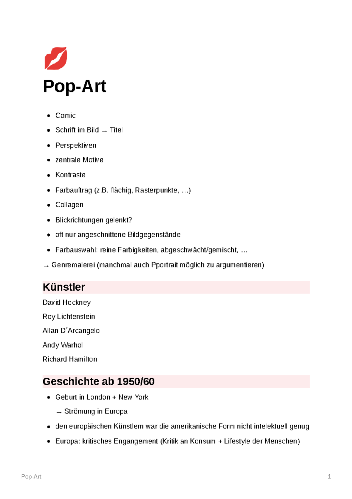 Pop-Art - Mitschriften zur Stilrichtung 