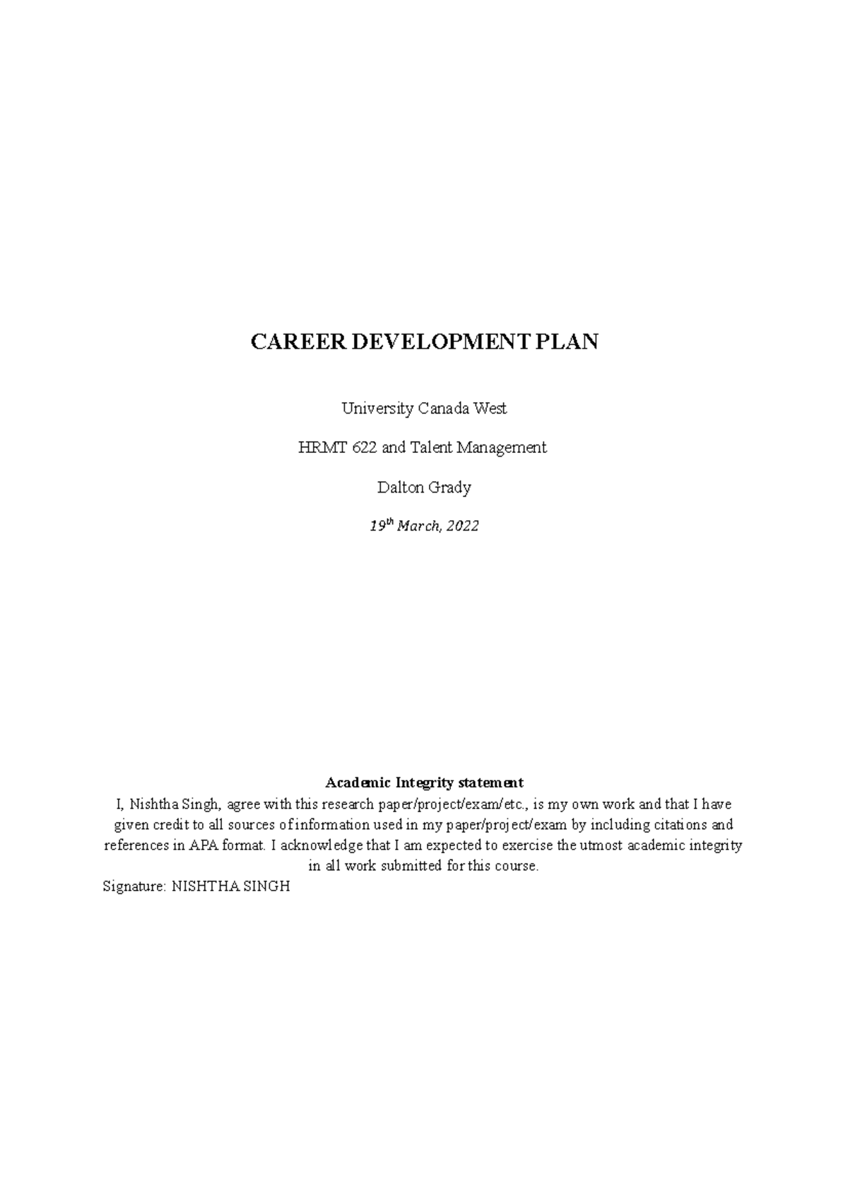 Assignment career development hotel management - CAREER DEVELOPMENT ...