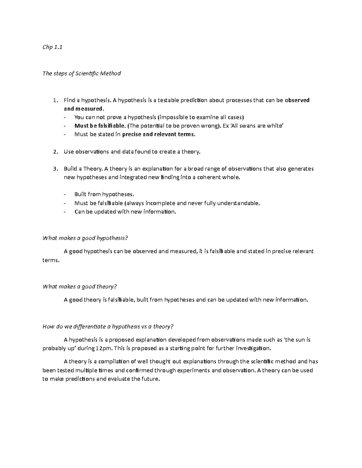Chapter 1 Study Key for exam - Chp 1. The steps of Scientific Method ...