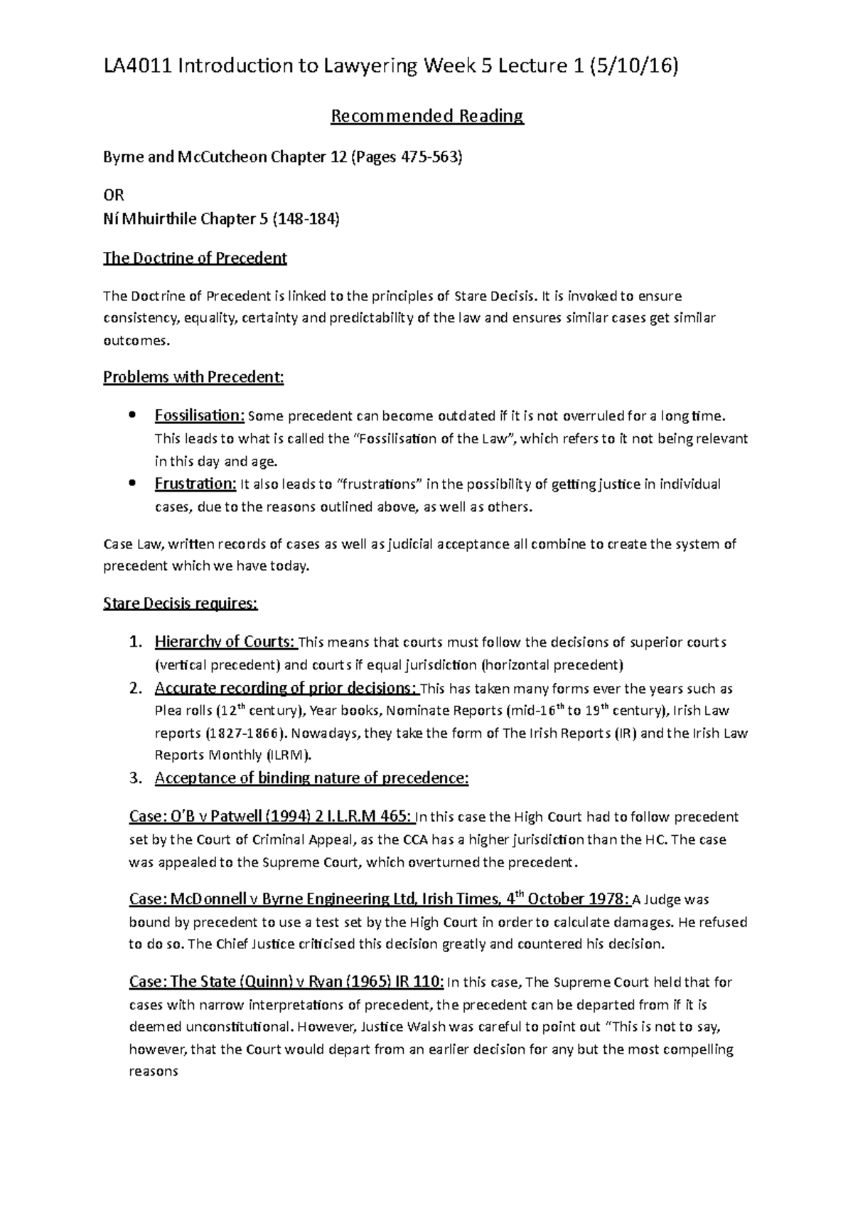 La4011 Introduction To Lawyering Week 5 Lecture 1 Studocu
