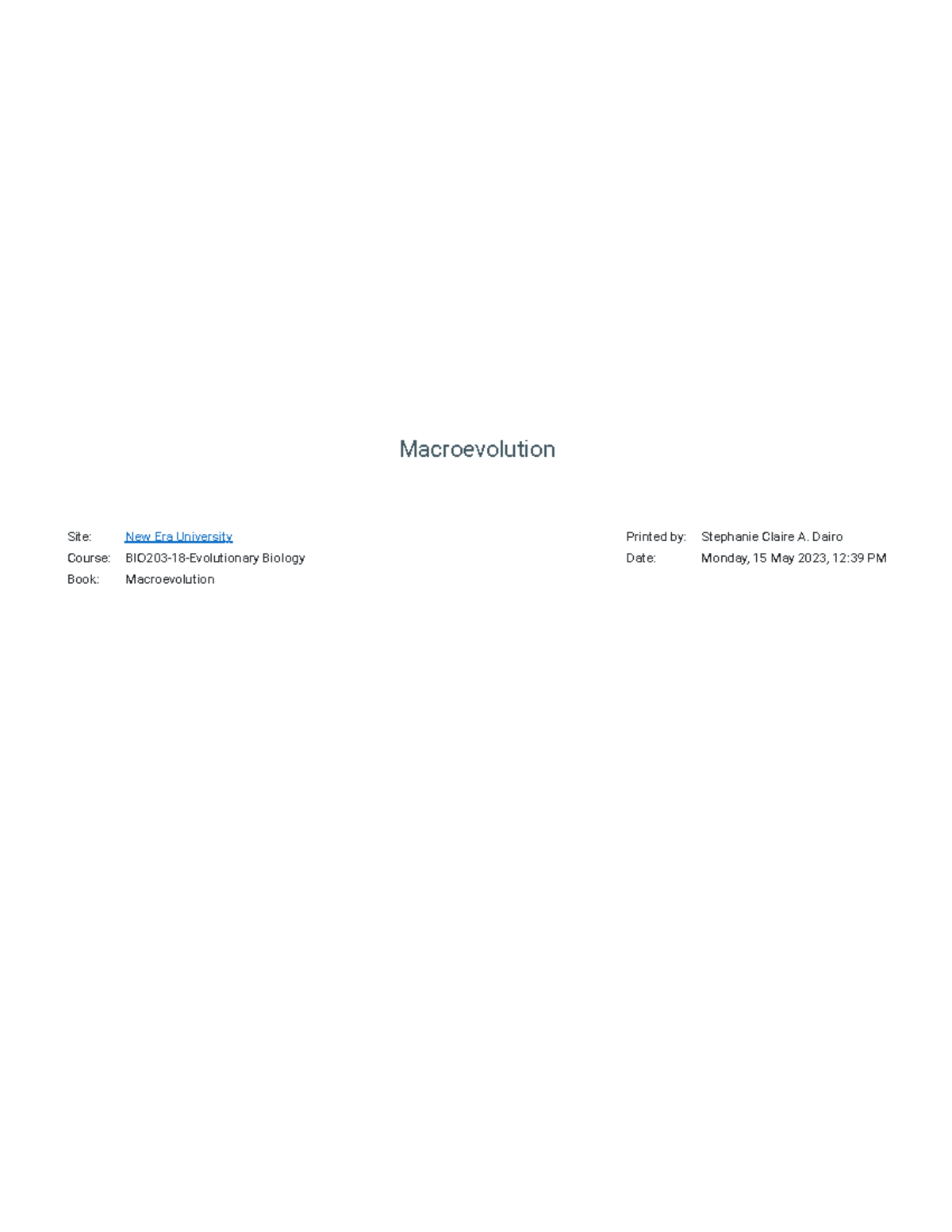 Macroevolution - Macroevolution Site: New Era University Course: BIO203 ...