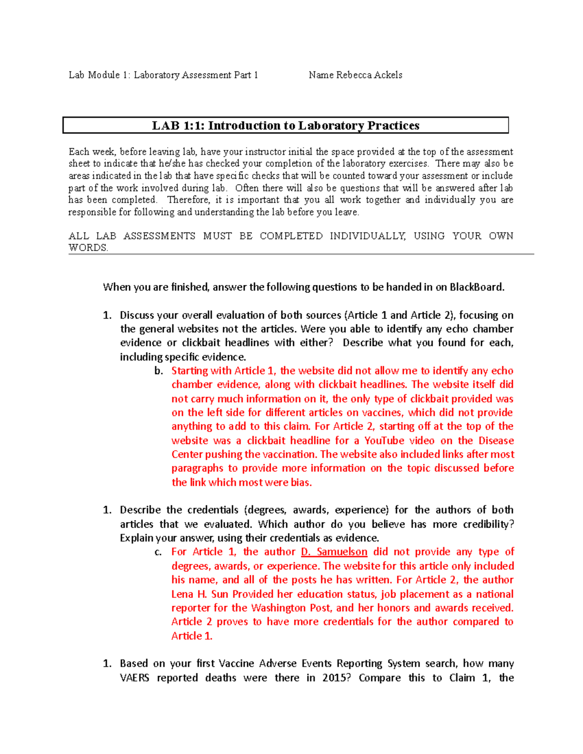 Bio 101 Lab 1 Questions Lab Module 1 Laboratory Assessment Part 1