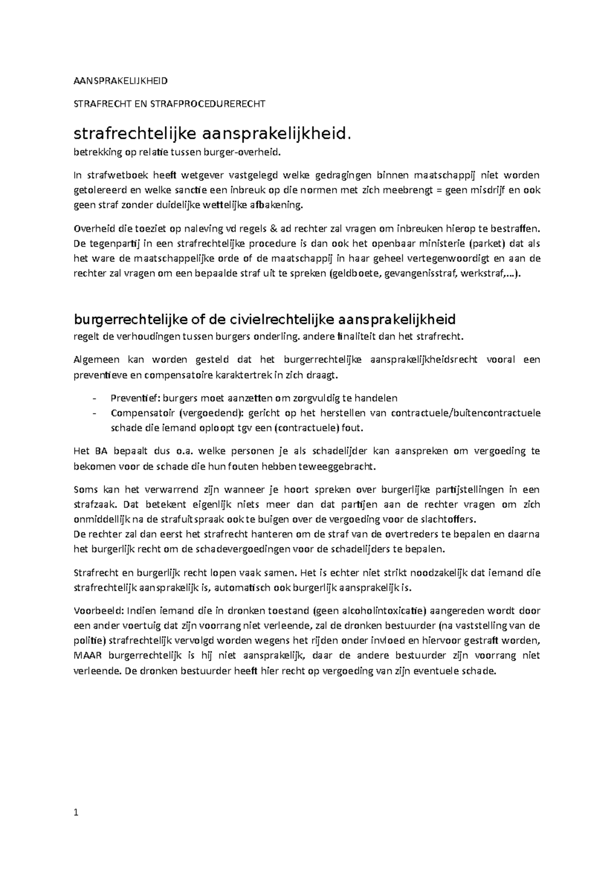 Theorie Aansprakelijkheid - AANSPRAKELIJKHEID STRAFRECHT EN ...