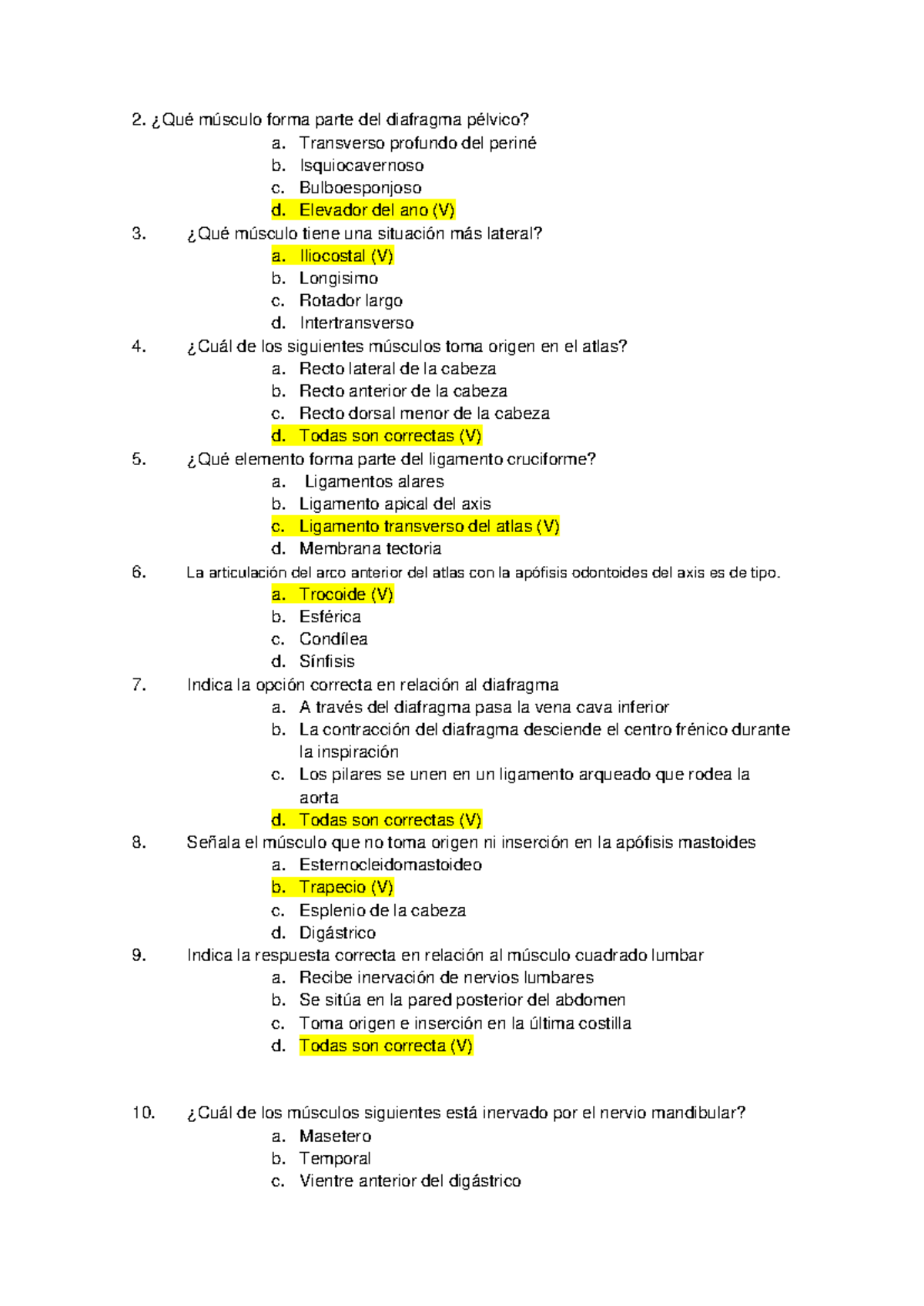 Preguntas Examen Anatomia Qu M Sculo Forma Parte Del Diafragma