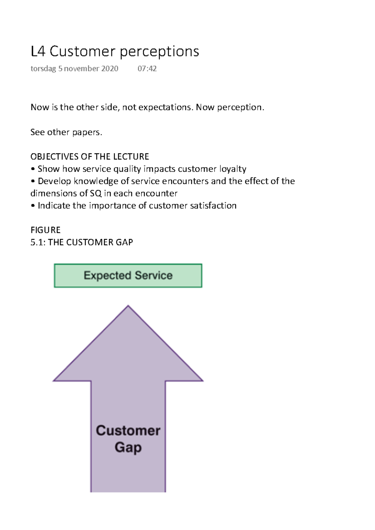 L4 Customer perceptions - Now is the other side, not expectations. Now ...