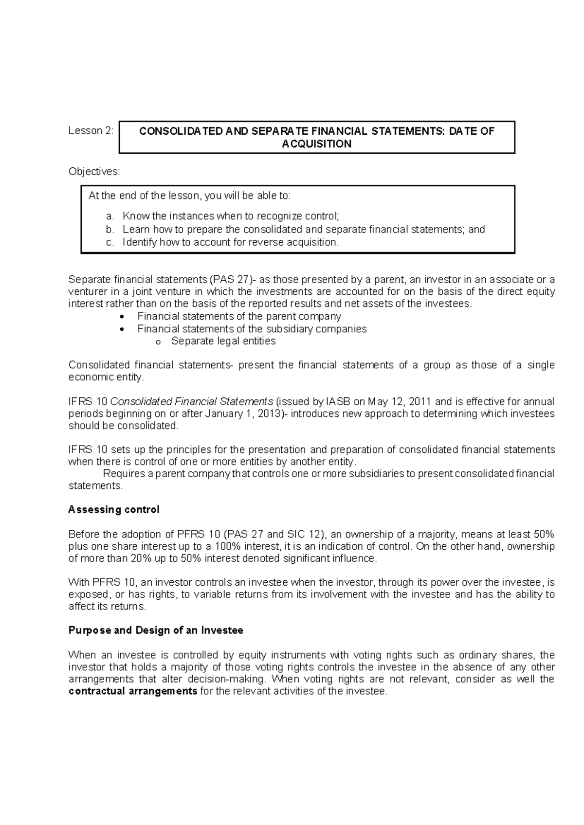 Acctg-for-Business-Combination Second-Lesson - Lesson 2: Objectives ...