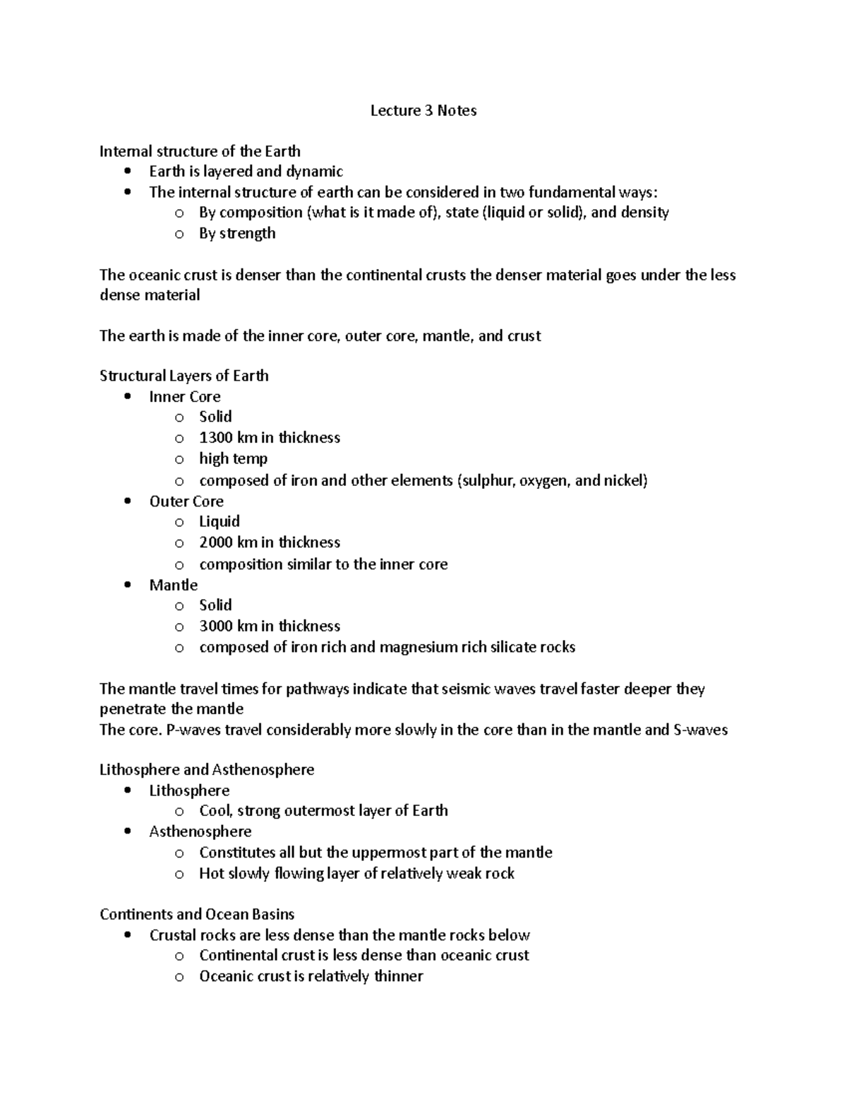 internal structure of earth assignment