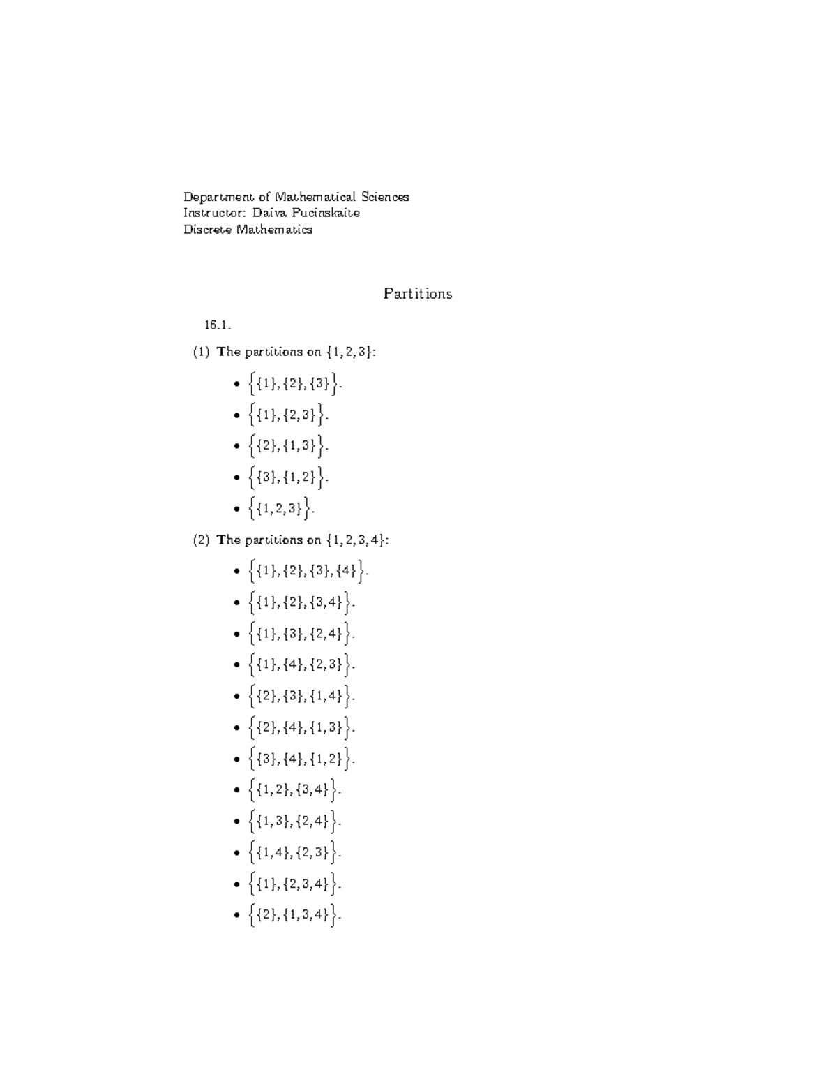 HW Solution Discrete Mathematics Partitions Department of