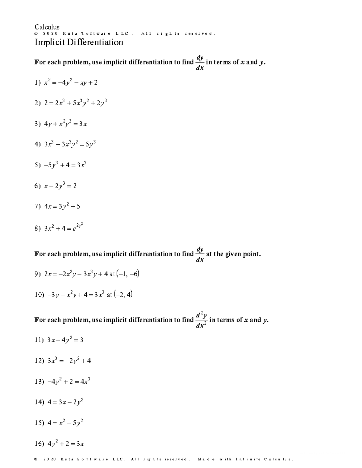 010 Implicit Differentiation - ©G w 2 o 0 C 2 l 0 f MKpuytSae ...