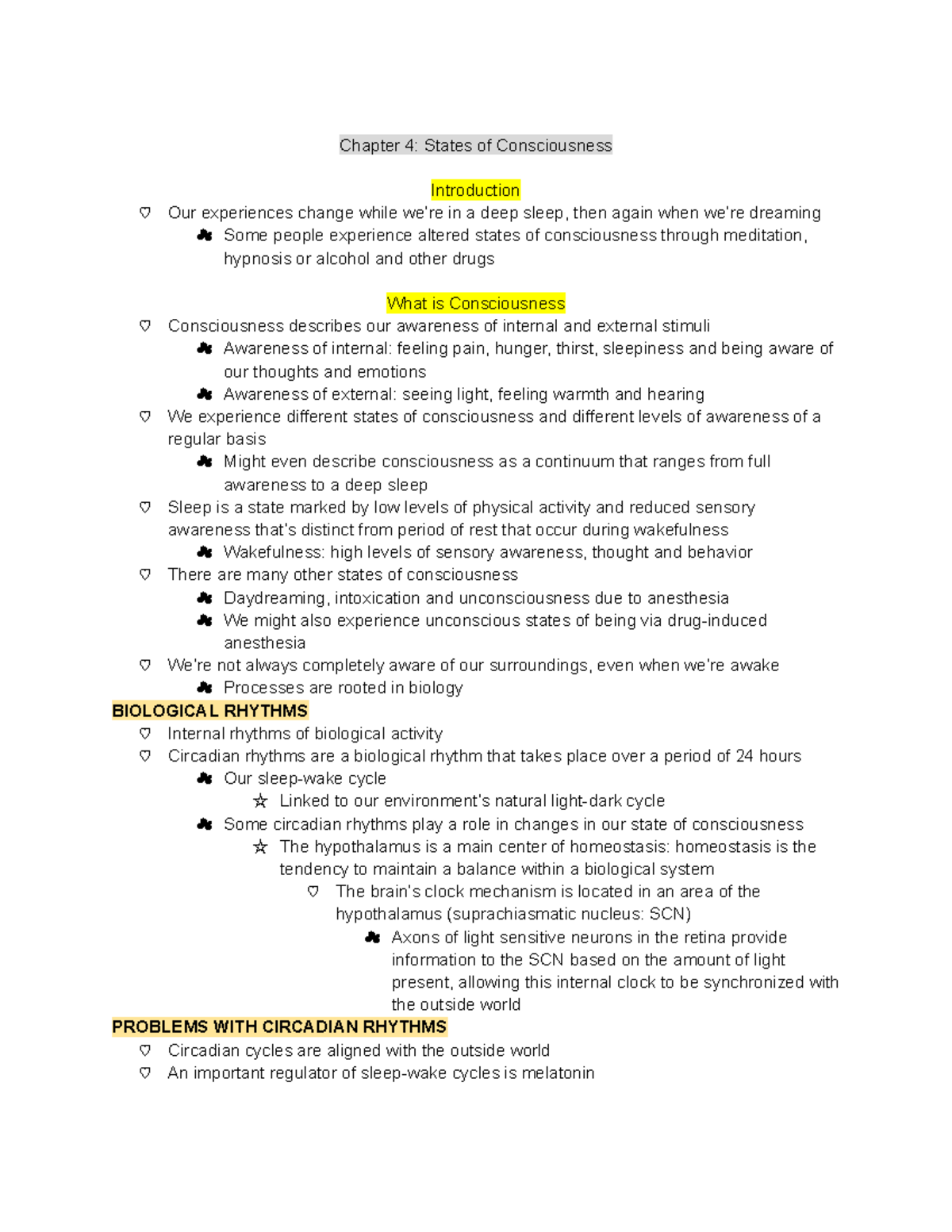 Introductory Psych Ch 4 Notes - Chapter 4: States Of Consciousness ...