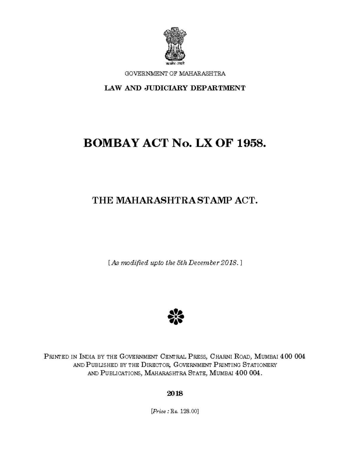 Maharashtra stamp act (lx of 1958) (modified upto 05 GOVERNMENT OF