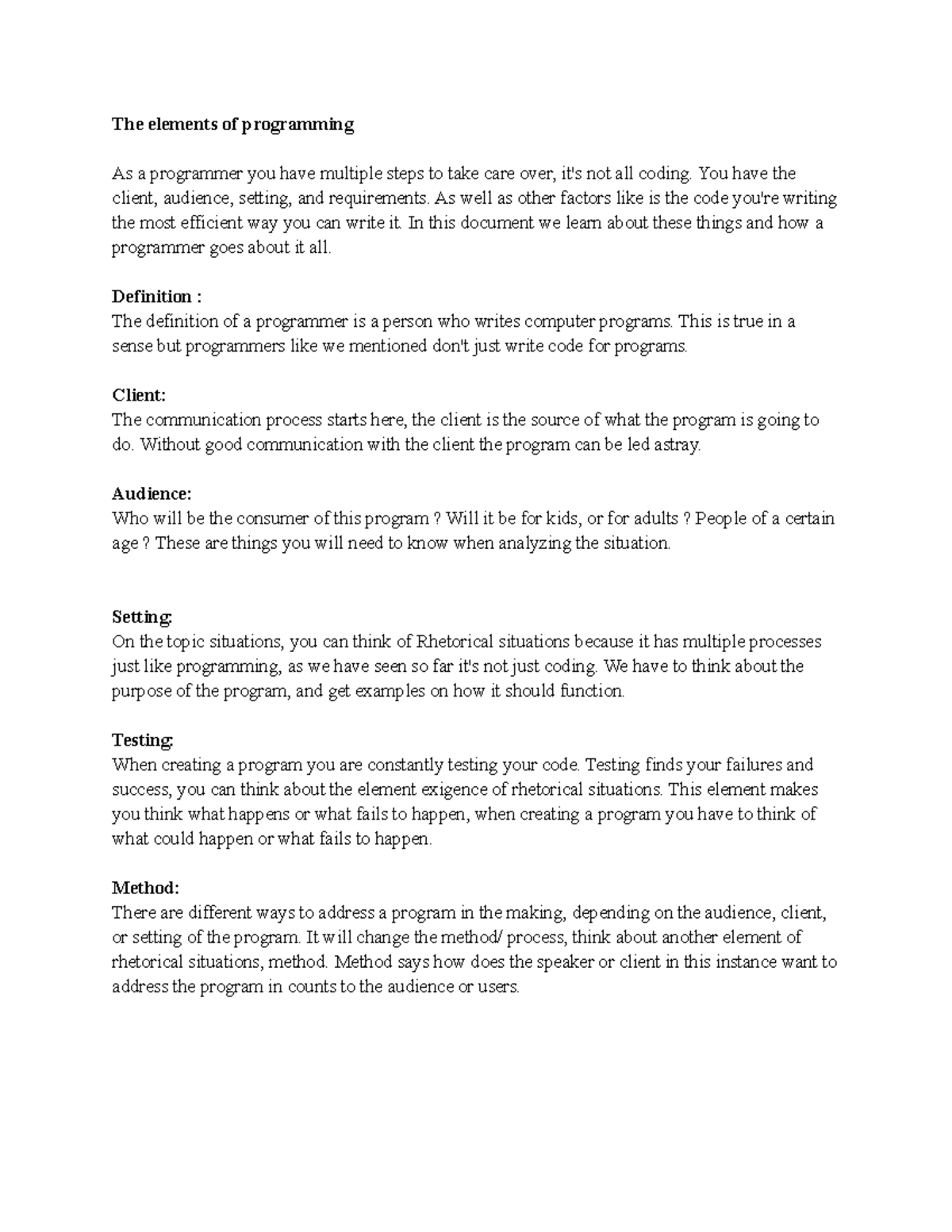 Situation Analyses Reading - The elements of programming As a ...