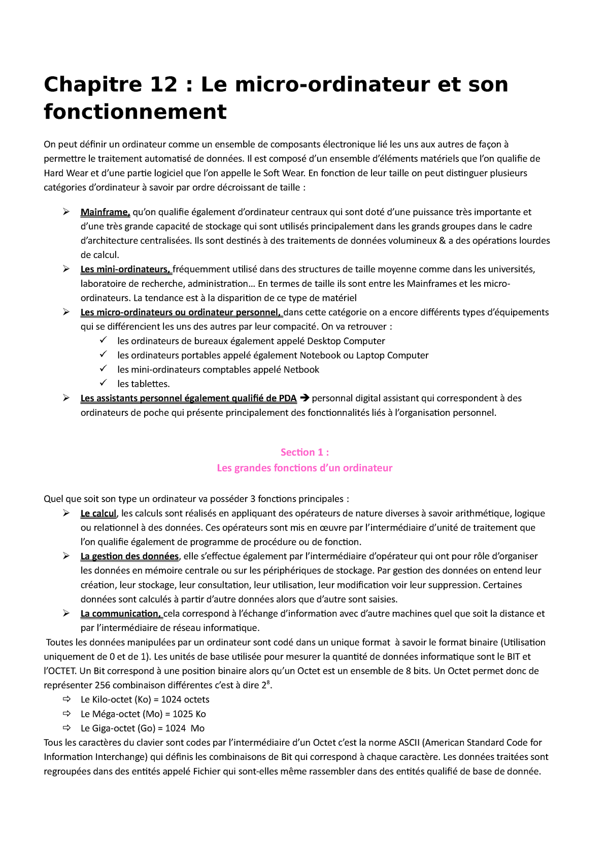 01/12/20021 Système informatique Contenus d 'un micro-ordinateur