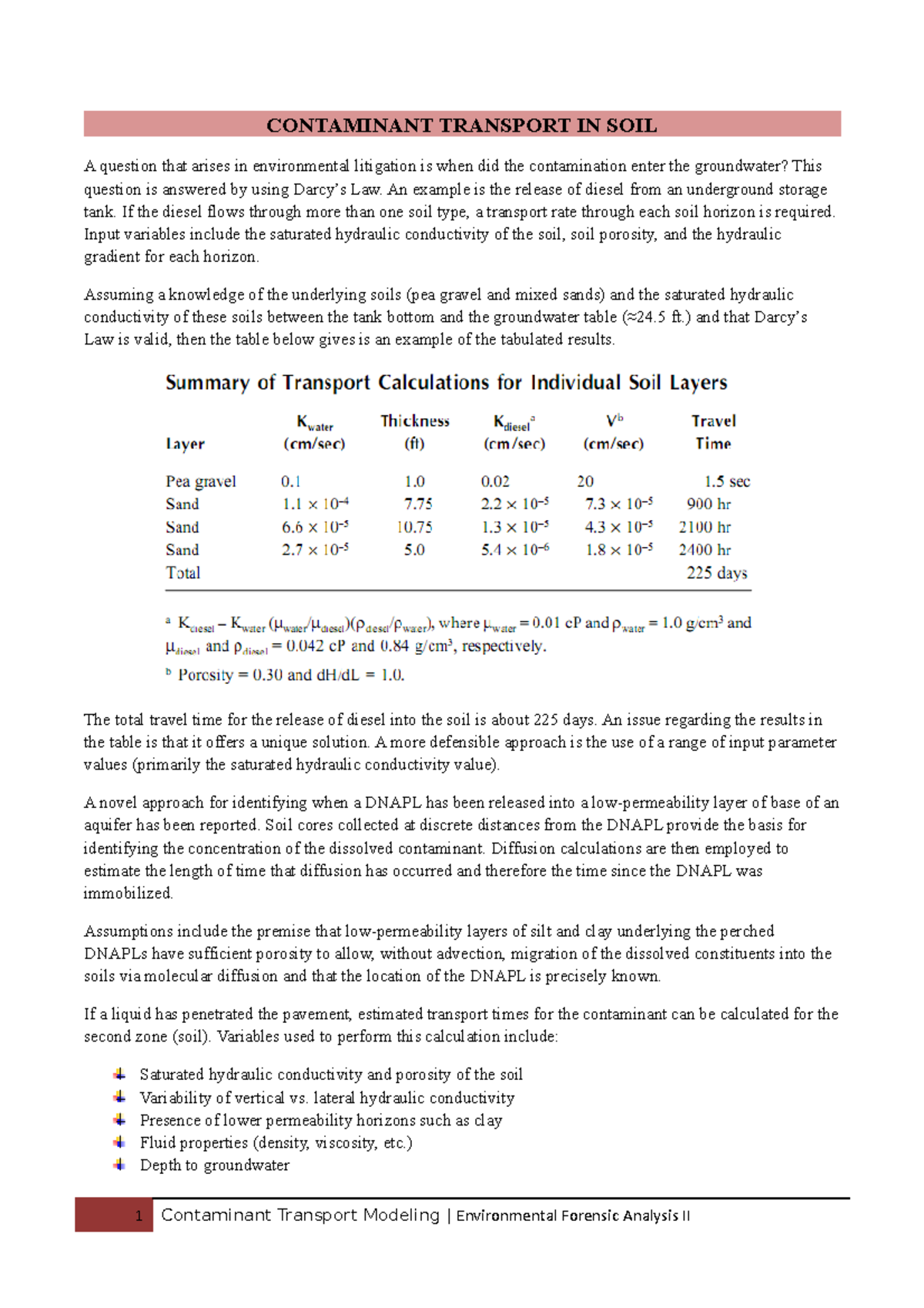 7. Contaminant Transport IN SOIL - CONTAMINANT TRANSPORT IN SOIL A ...
