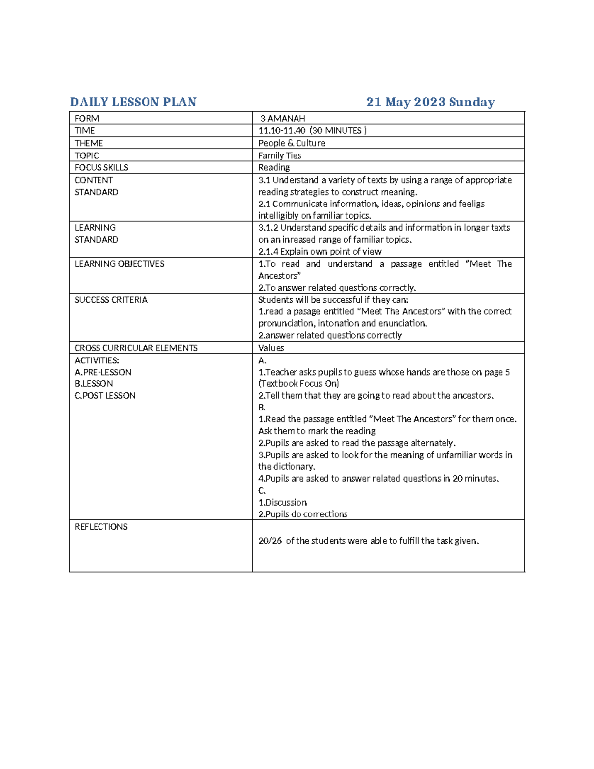 Week 9 - hope this helps - DAILY LESSON PLAN 21 May 2023 Sunday FORM 3 ...