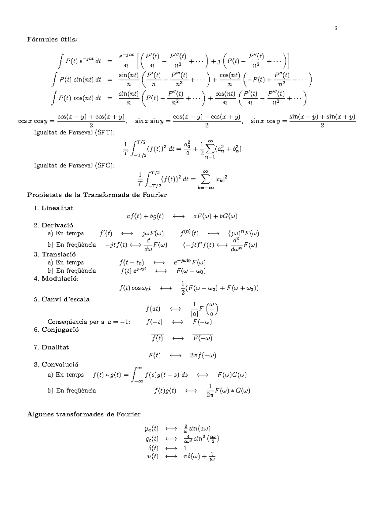 Formulario Series de Fourier-Transformada de Fourier - 2 F ́ormules ...