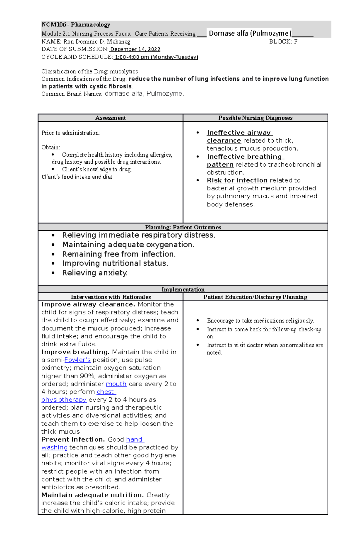 Dornase-alfa-Pulmozyme - NCM106 - Pharmacology Module 2 Nursing Process ...