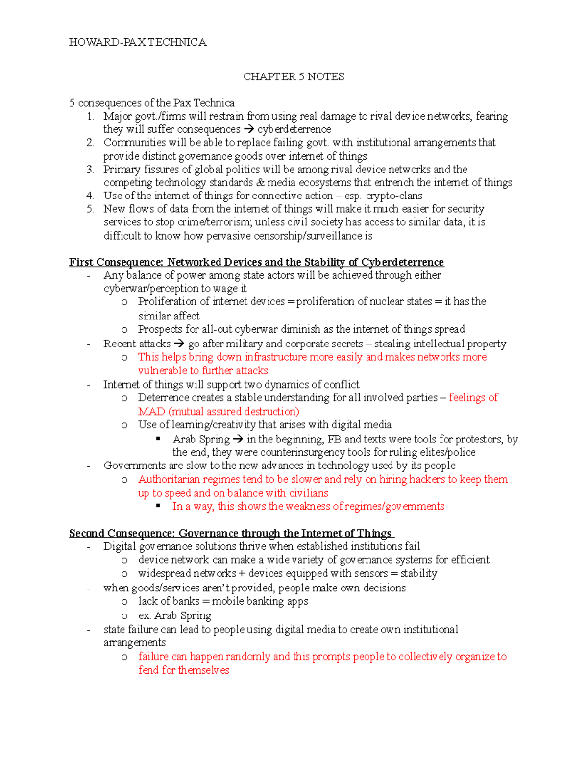 Howard - Chapter 5 Notes - HOWARD-PAX TECHNICA CHAPTER 5 NOTES 5 ...