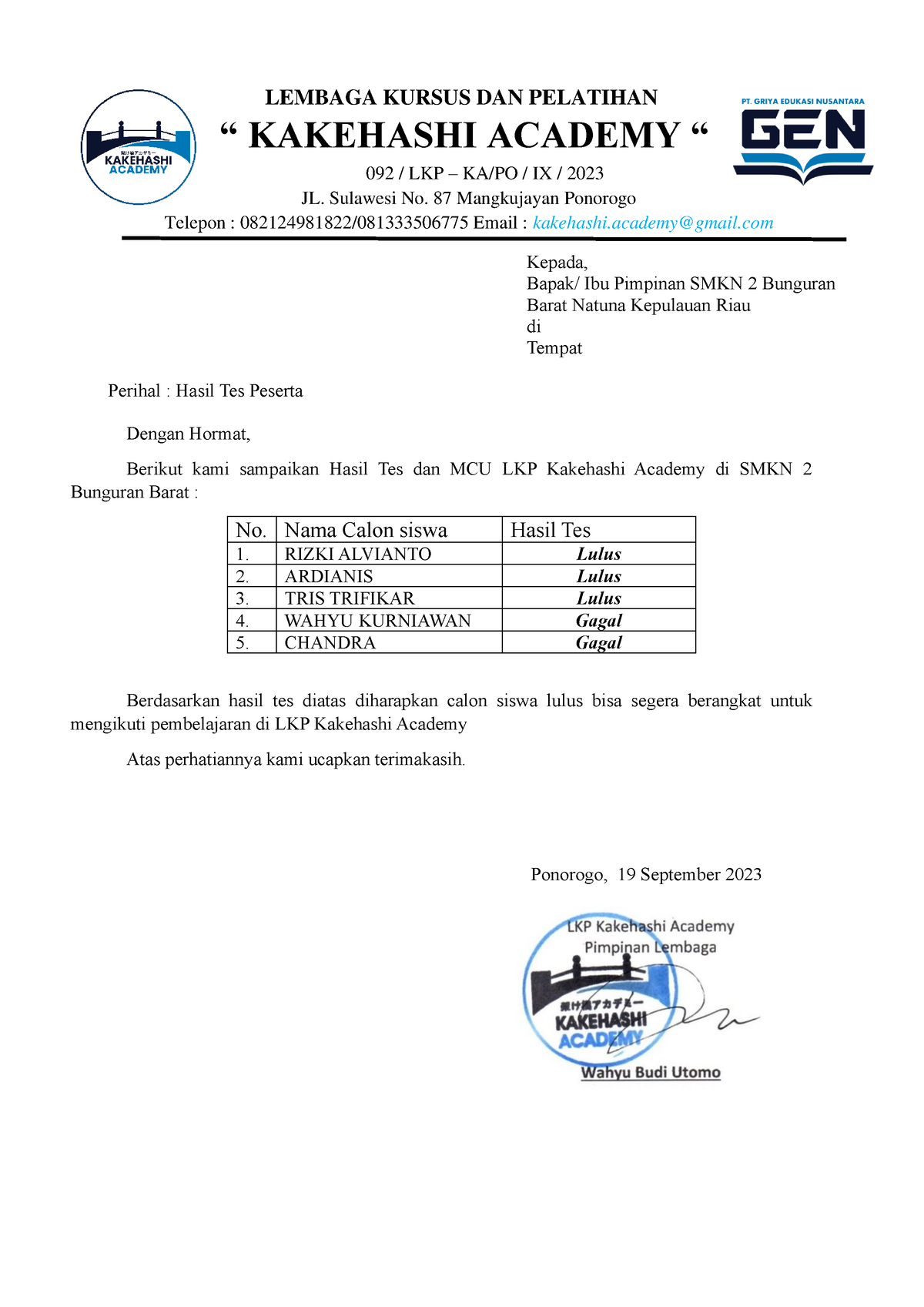 Pengumuman Kelulusan Siswa SMKN 2 Bunguran Barat Kepri - LEMBAGA KURSUS ...