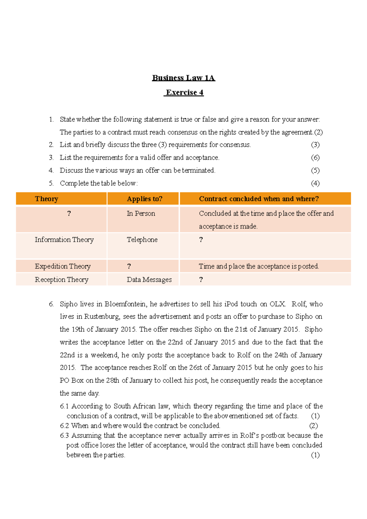 Exercise 4 - Parties To A Contract - Business Law 1A Exercise 4 1 ...