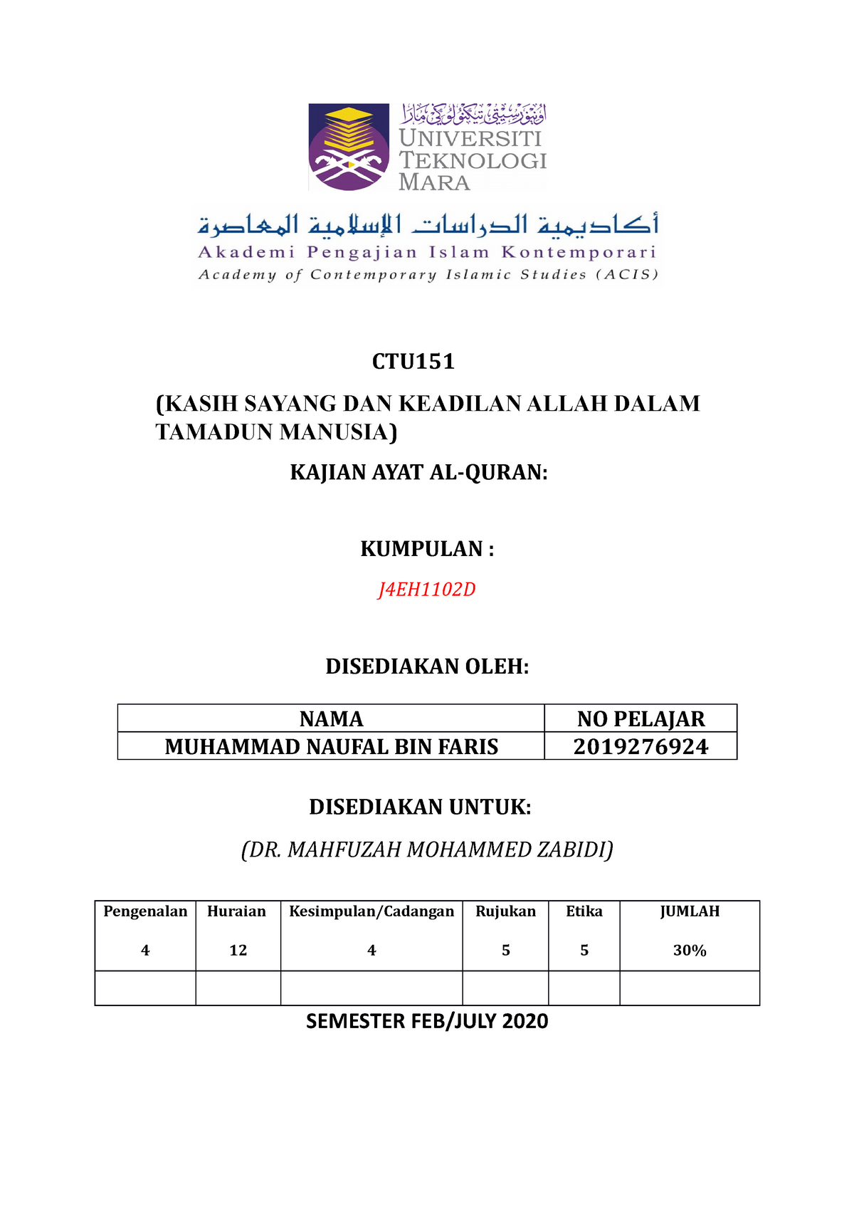 Ctu151 Analisa Ayat Ctu Kasih Sayang Dan Keadilan Allah Dalam Tamadun Manusia Kajian Ayat Studocu