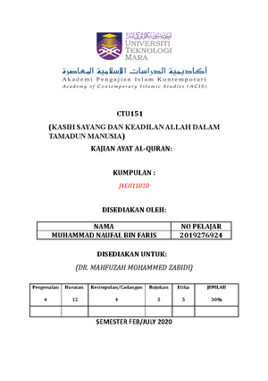Ctu151 Analisa Ayat Ctu Kasih Sayang Dan Keadilan Allah Dalam Tamadun Manusia Kajian Ayat Studocu