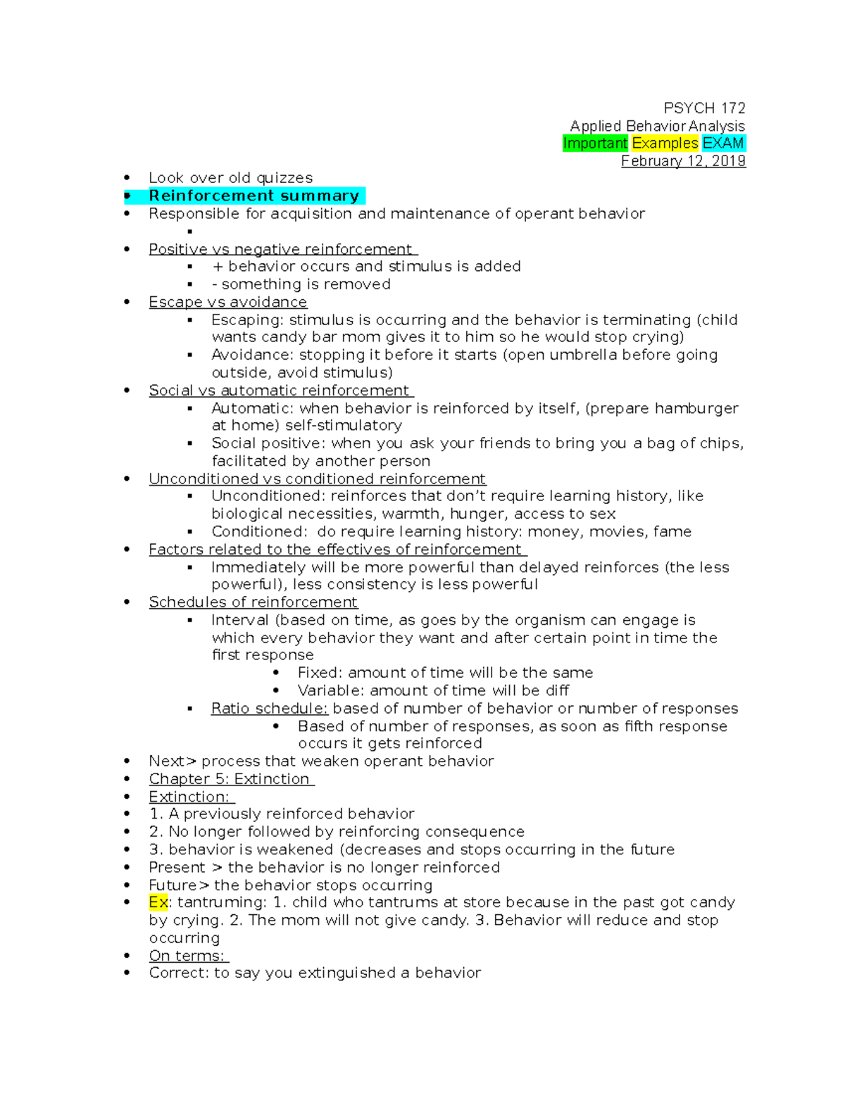 chapter 4 and 5 - PSYCH 172 Applied Behavior Analysis Important ...