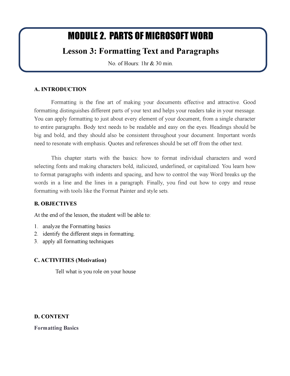 word-processing-and-spreadsheet-m2l3-a-introduction-formatting-is