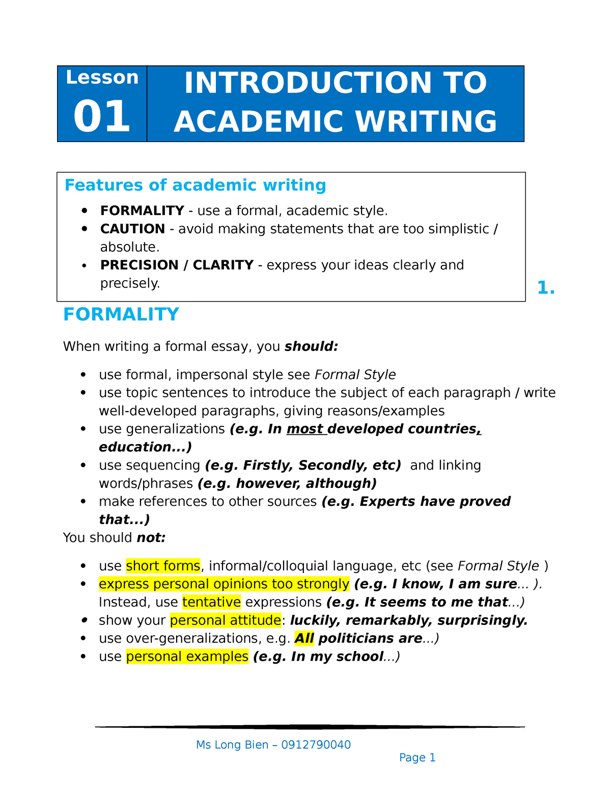 Introduction to academic essay writing - Lesson 01 INTRODUCTION TO ...