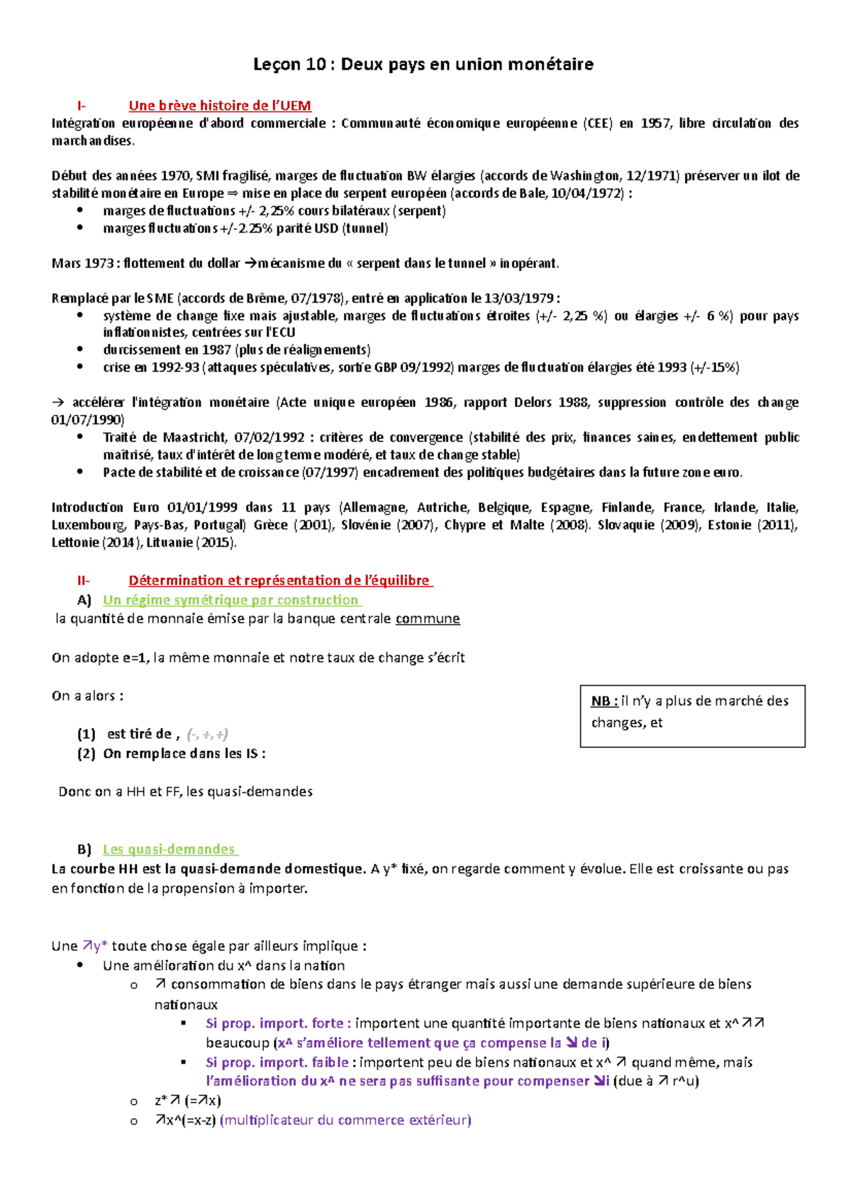 L2S2-Leçon 10 - Deux pays en union monétaire - Leçon 10 : Deux pays en ...