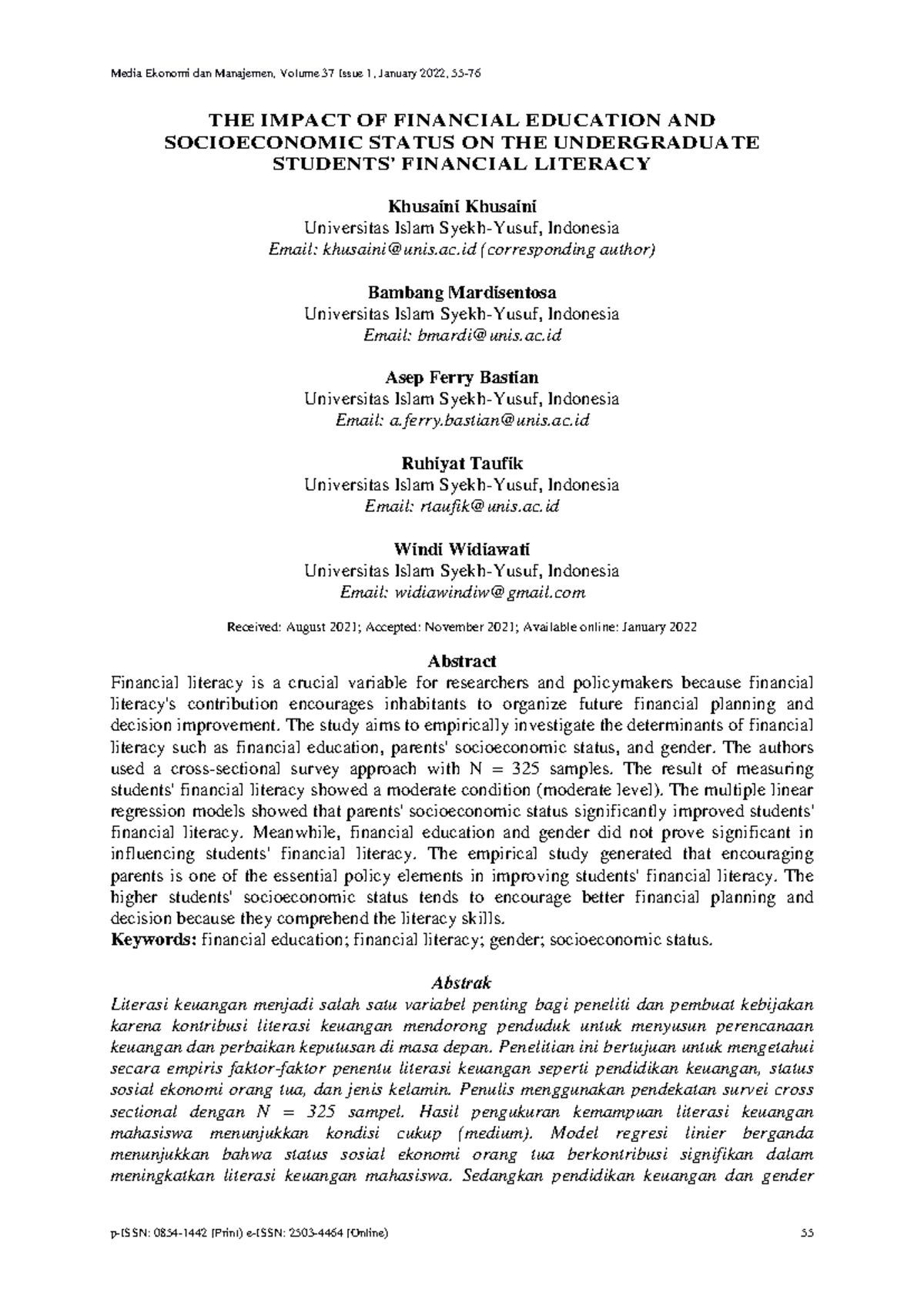 The Impact of Financial Education and Socioeconomi - THE IMPACT OF ...