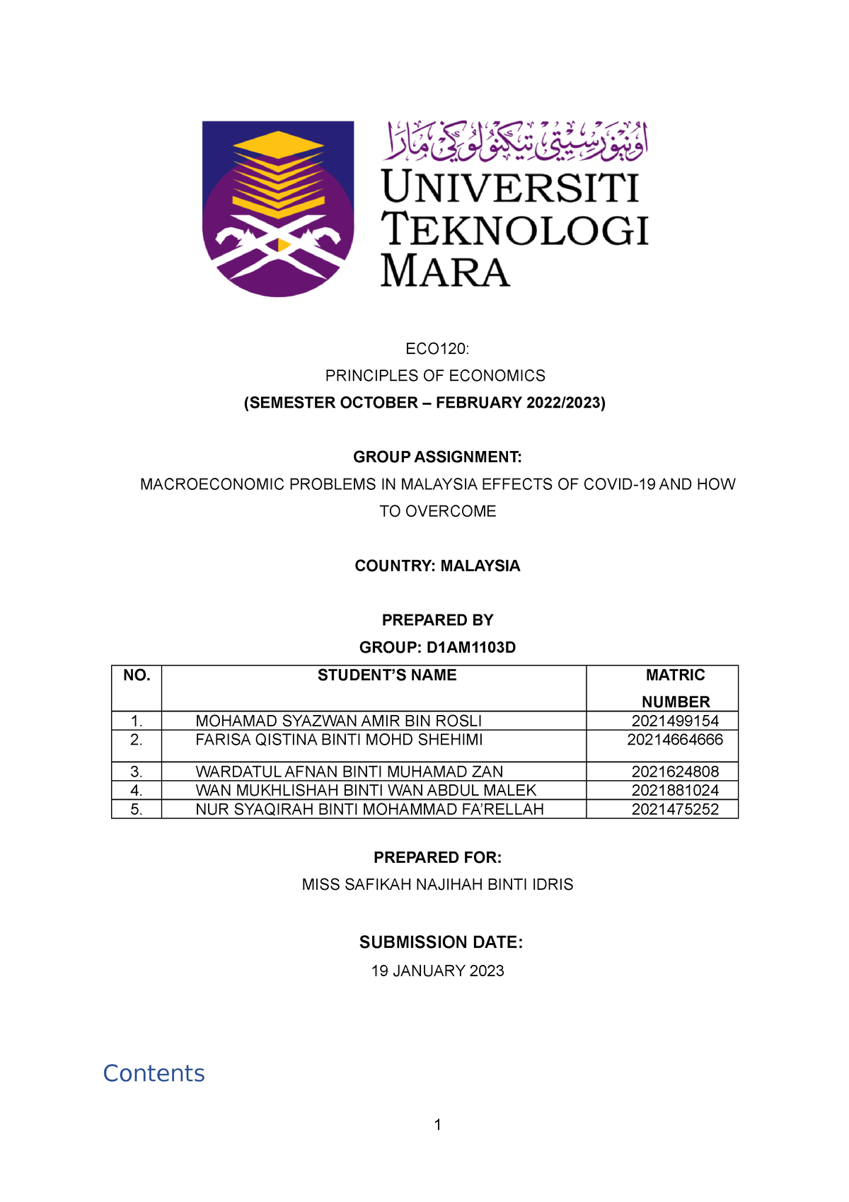 ECO120 Assignment - ECO120: PRINCIPLES OF ECONOMICS (SEMESTER OCTOBER ...