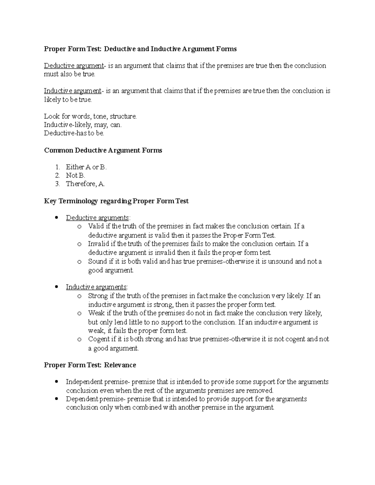 Critical Thinking Notes Day 3 - Proper Form Test: Deductive and ...