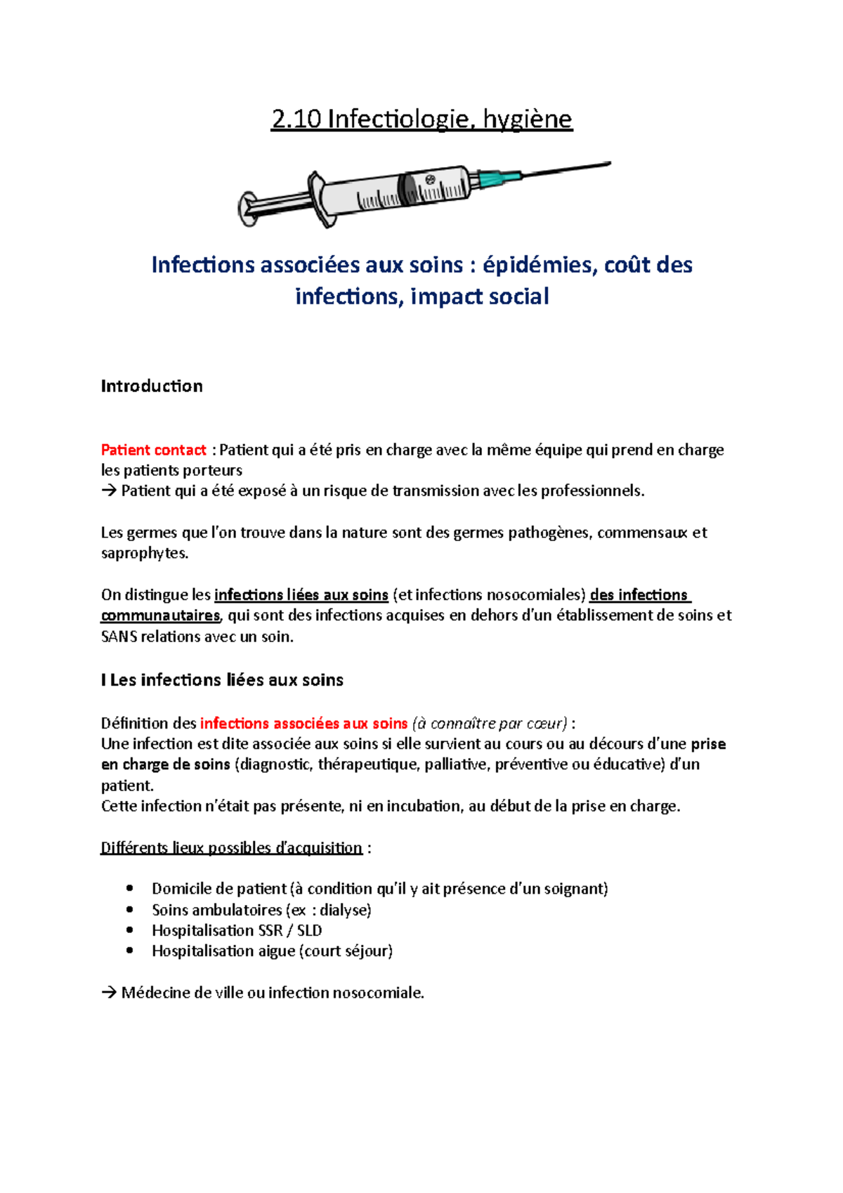 Les Infections Associées Aux Soins - 2 Infectiologie, Hygiène ...