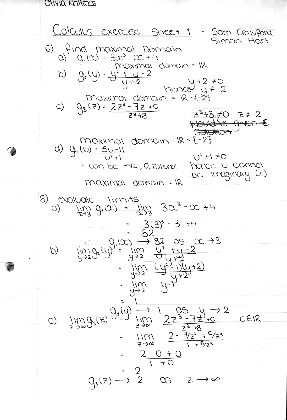 Calculus Week 2 Exercise sheet 1 Q6,8 - MAT00001C - York - Studocu