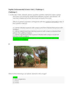 Sophia Environmental Science Unit 1 Milestone 1 - 1 21 / 22 That's 95% ...