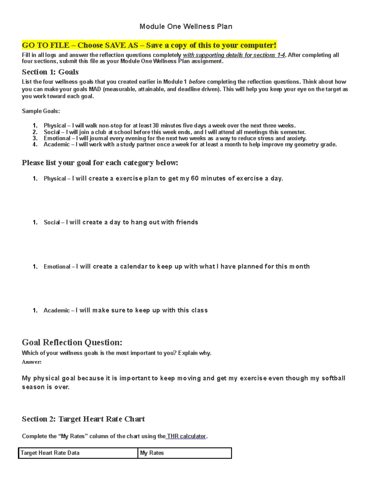 Copy of 1.09 Wellness Plan - Module One Wellness Plan GO TO FILE ...