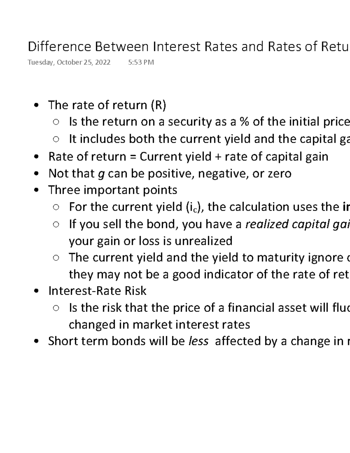 Interest Rate Of Return