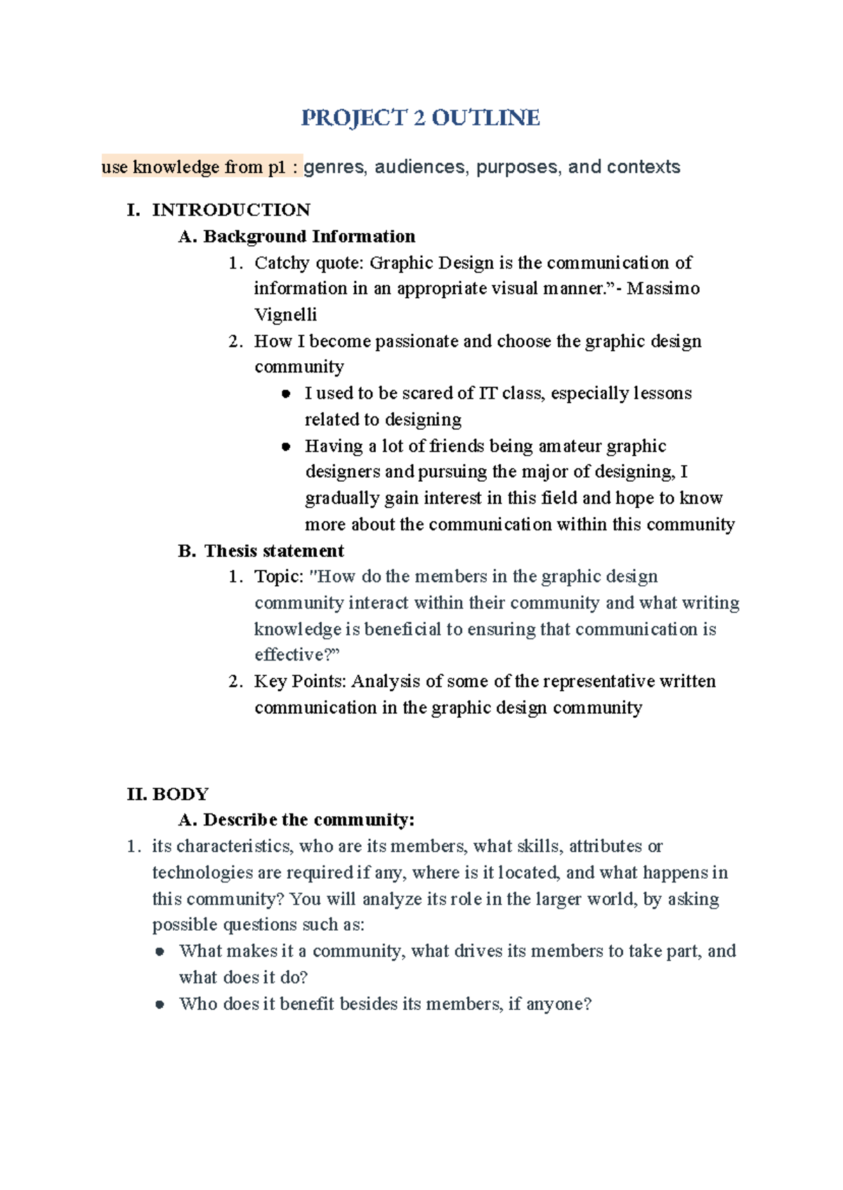 ENC 1101_HW 2.5 - PROJECT 2 OUTLINE use knowledge from p1 : genres ...