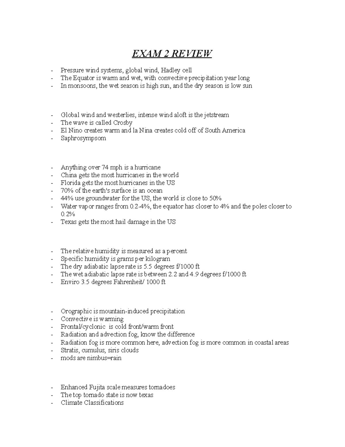 EXAM 2 Review - Duane Nellis GEOG 1100, Contains most of the exam ...