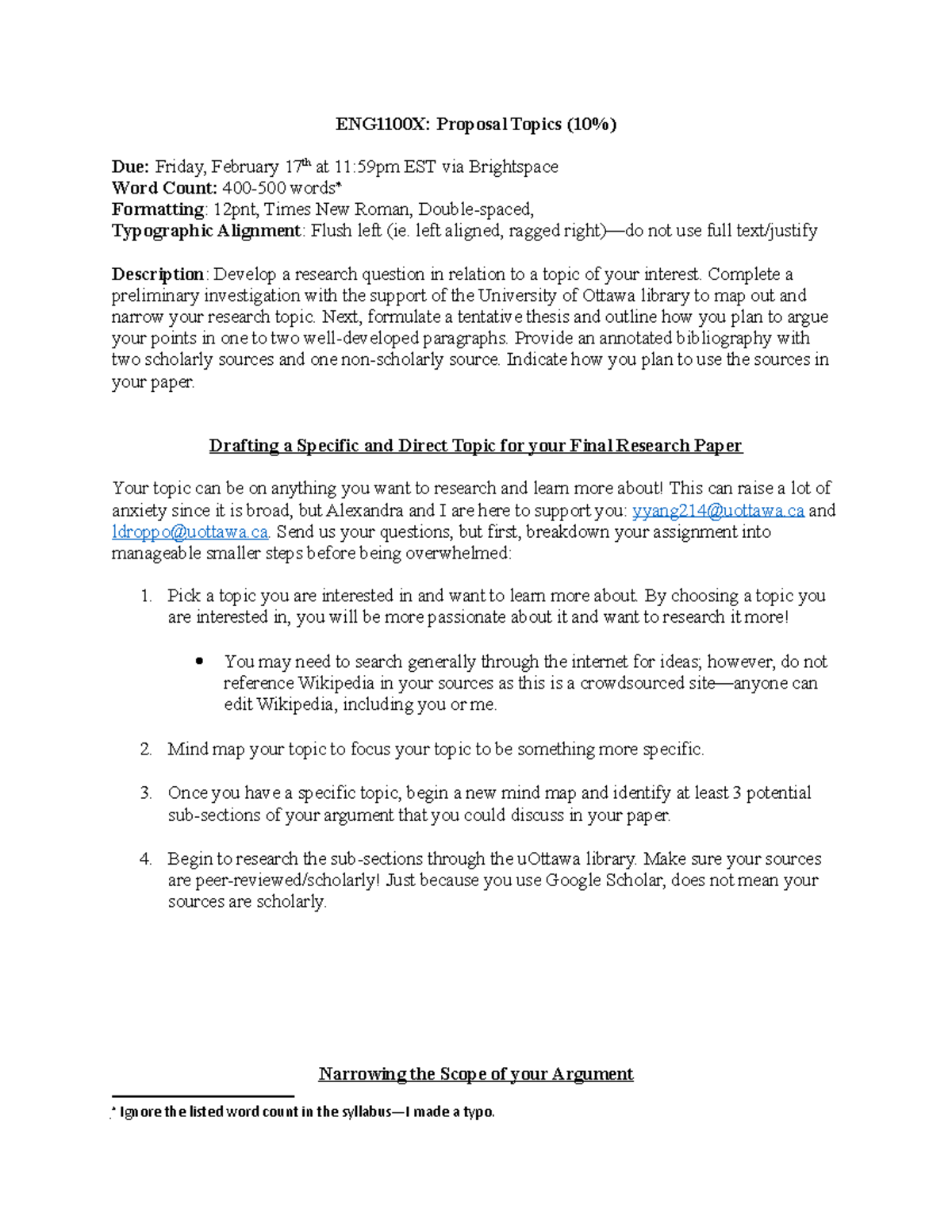 ENG1100 X Topic Proposal Instructions Winter 2023 final - ENG1100X ...