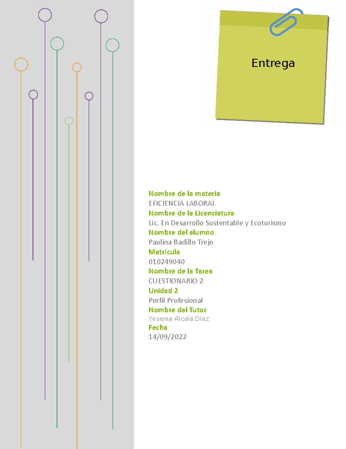 Tarea 2 Eficiencia Laboral - Nombre De La Materia EFICIENCIA LABORAL ...