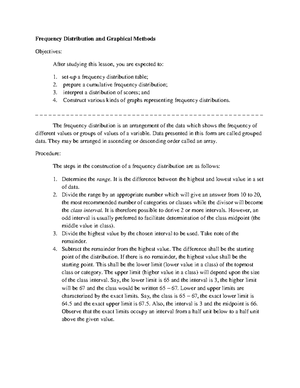 Frequency Distribution and Graphical Methods - Frequency Distribution ...