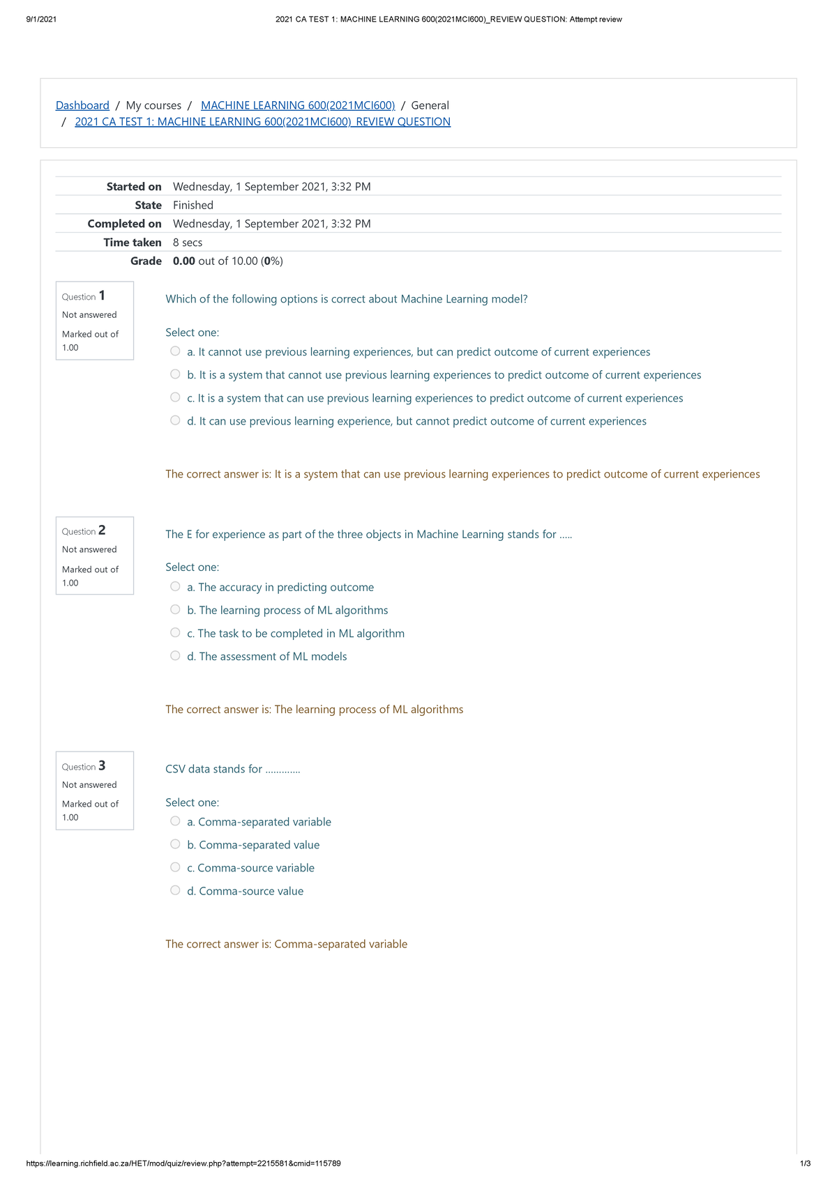 Combined Ml 600 Mcq's - Machine Learning Mcqs For Both Catest 1 Snd 2 