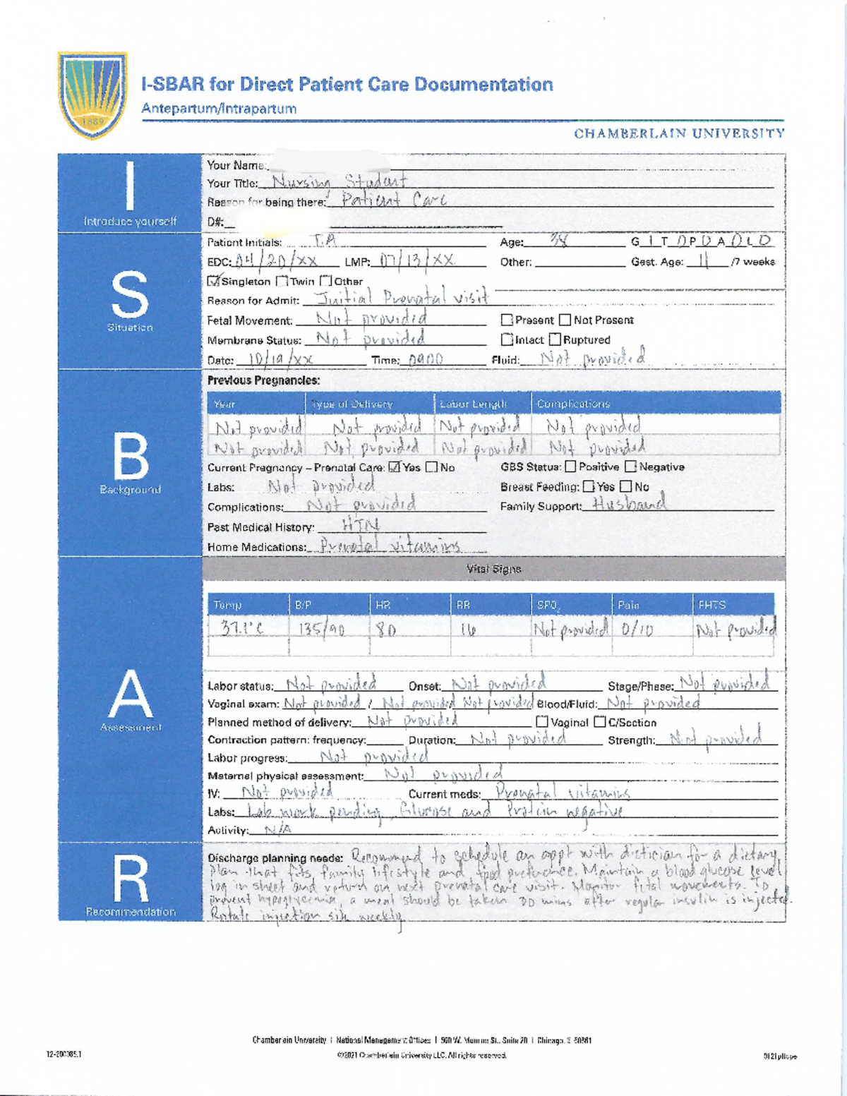 NR327 Isbar GDM ISBAR - for Direct Patient Care Documentation ...