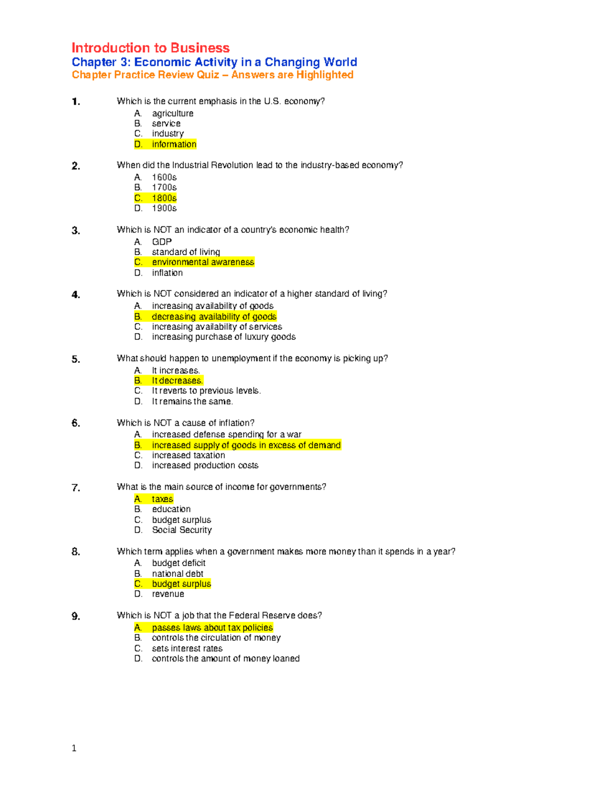 MCQS ANS - introduction to business chapter 3 - Introduction to ...