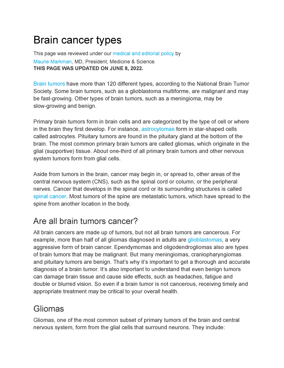 essays about brain cancer